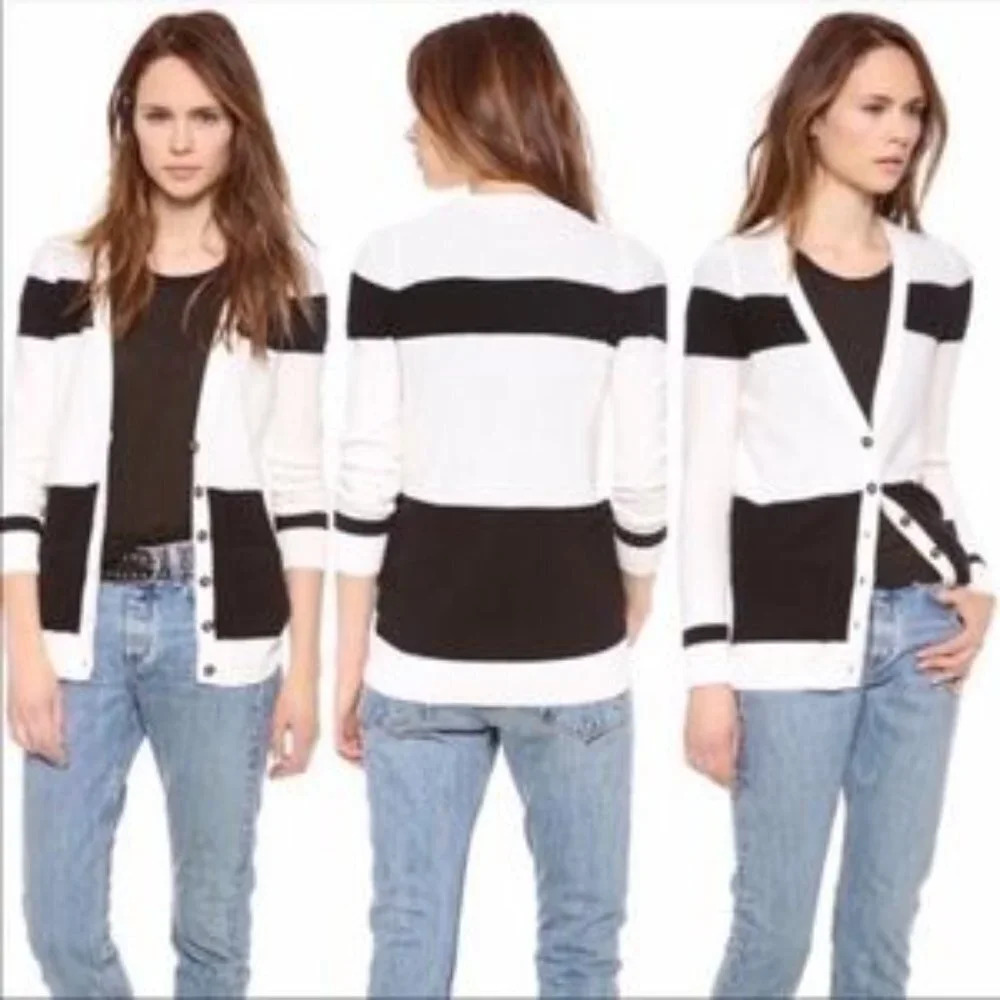 Madewell Off White & Black 100% Cotton Color Block Button Cardigan Size Small